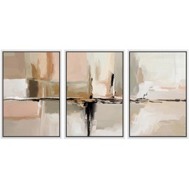 SIGNFORD Framed Canvas Print Wall Art Set Neutral Abstract Modern Brushstrokes in Beige, White, and Black Modern Art Decorative Colorful for Living Room, Bedroom, Office - 24"x36"x3 White