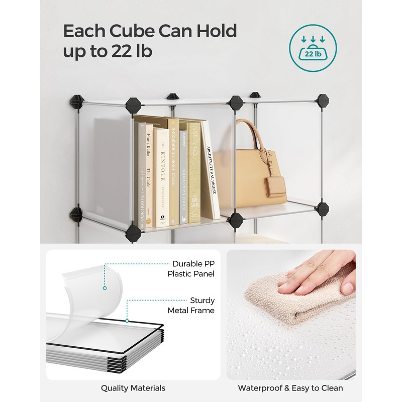 SONGMICS 6 Cube Storage Organizer, DIY Closet Shelf, Plastic Clothes