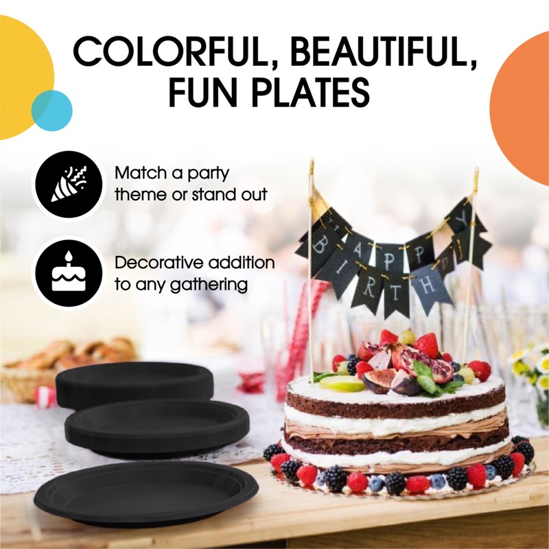 Exquisite Party Solids Black Plastic Plates For Party Supplies 7"