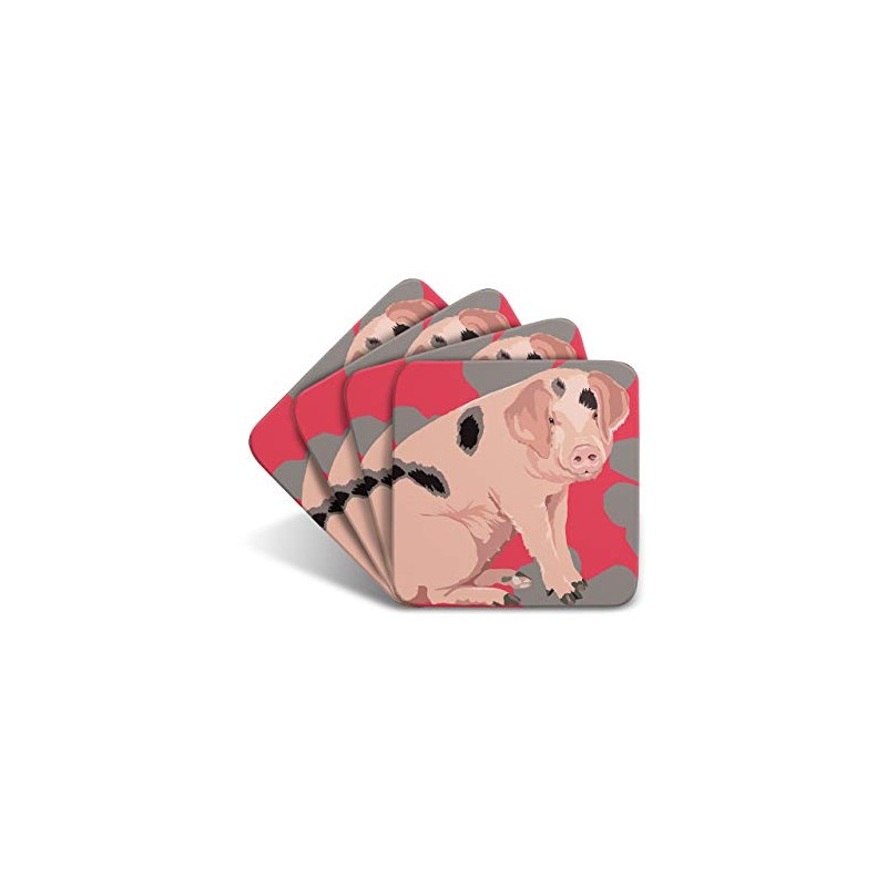 Pig - Set of 4 Coasters - Leslie Gerry Animal