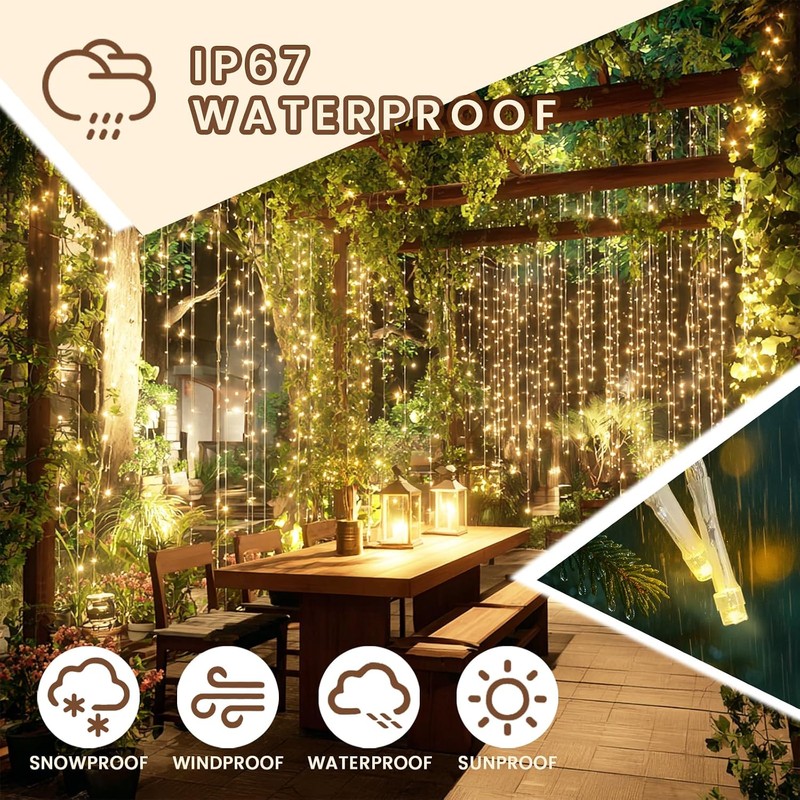 9.8x19.6Ft Curtain String Lights Plug in,600 Warm White LED Curtain