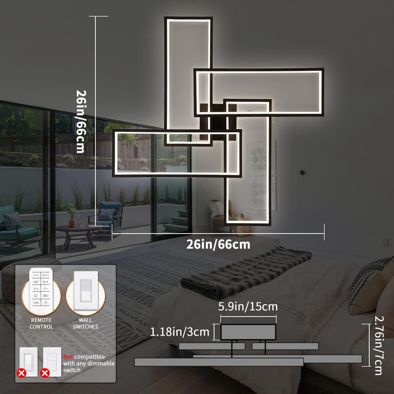 Shine LUEST Modern LED Ceiling Lights for Bedroom 26" Dimmable