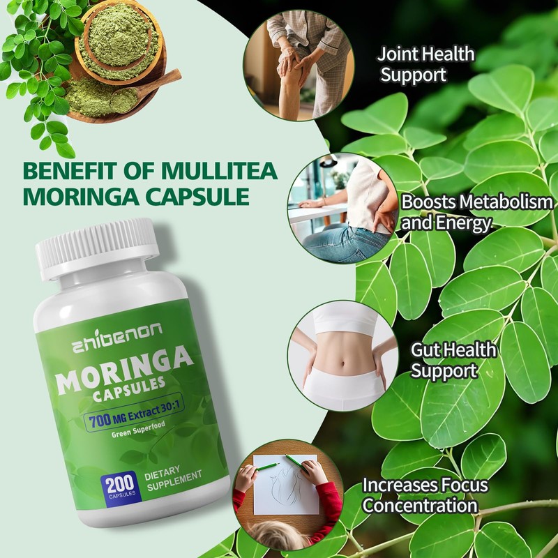 Zhibenon Moringa Oleifera 21,000mg Equivalent | 200 Capsules (100 Servings)