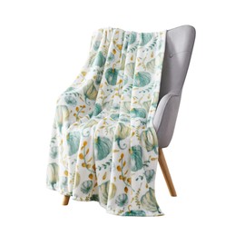 Velvety Soft Fall Home Decor Pumpkin Fleece Throw Blanket Thanksgiving Cozy Fuzzy Autumn Teal Blue Green Yellow on White Background for Couch Bed Sofa, 70 x 50 Inch