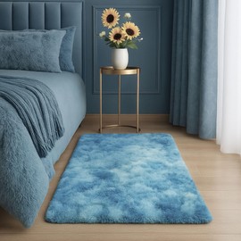 Aspire Homeware Rugs Living Room 60 x 110 cm – Tie-Dye Teal Area Rugs for Bedroom Anti Slip - Modern Super Soft Plush Floor Carpets for Lounge – Fluffy Shaggy Bedside Runner Rug for Kids Room