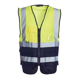 Blackrock Yellow & Navy Premium Hi Vis Vest With Pockets, ID Pouch & Key Loop, Mens Womens Reflective High Vis Vests With Secure Zip, Safety Vest Security Clothing, Fully EN Certified - Size XL