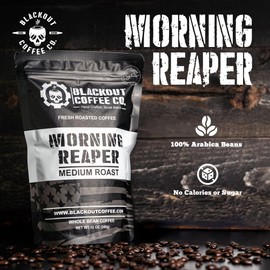 Blackout Coffee Morning Reaper Medium Roast - Aromatic, Bold, Strong & Super Smooth Flavor - Freshly Roasted in the USA - 12 oz Bag (Whole Bean Coffee)