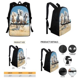 HELLHERO Horse Backpack Purse for Girls Boys Kids School Bag Set 6-8 10-12 14-16 Teen Schoolbag Children Bookbag with Lunch Bag Pencil Case Water Bottle Sleeve Elementary Preschool Rucksack