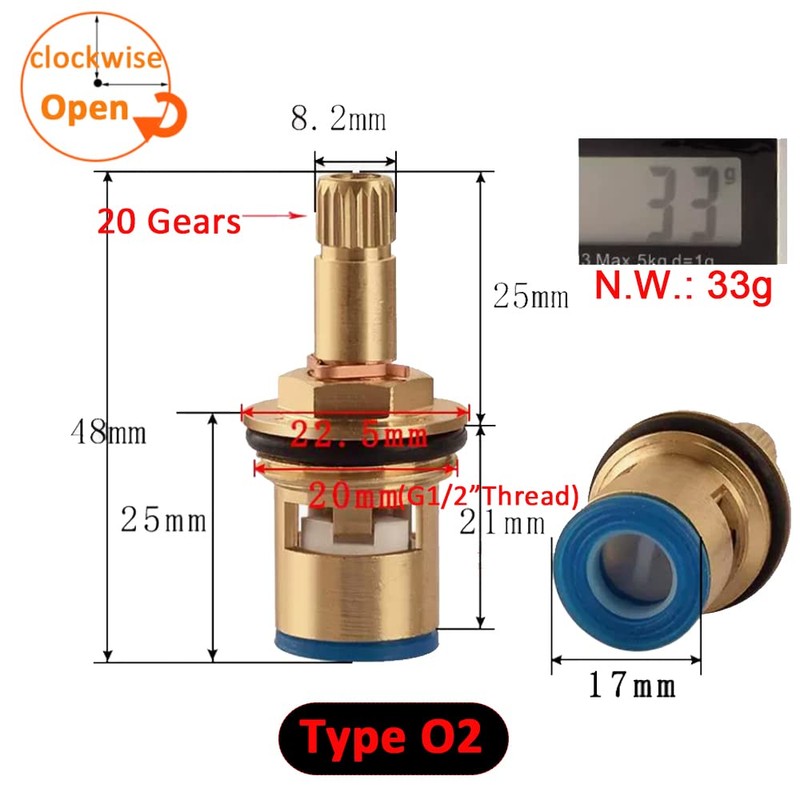 Brass Ceramic Cartridge, G1/2" Tap Ceramic Stem Cartridges Replacement for