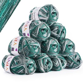 YINVA Wool for Crocheting, Crochet Wool, 10 x 25 g, Colourful Wool, Colour Gradient, Crochet Yarn, Multicoloured Wool for Knitting, Sock Wool for Crochet, Knitting and Crafts (Dark Green)