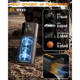 Bike Air Pump,Electric Mini Bike Tire Inflator,150 PSI Portable Pressure with Digital Pressure Gauge,Motorcycles,Road Bike,E-Bike,Ball,Versatile Valve and Auto Shut Off (Orange)