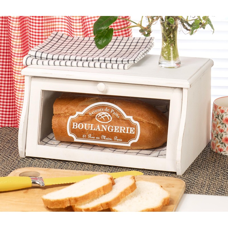 Red Co. 14”x 7” Rubberwood Bread Storage Box with Acrylic