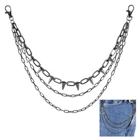 Punk Chain Belt Harajuku Wallet Belt Chain with Lobster Clasps, Layered Hip Hop Pocket Chain for Men and Women, Spike Goth Jeans Chain, Body Jewellery Accessory, Black (3 Layer)