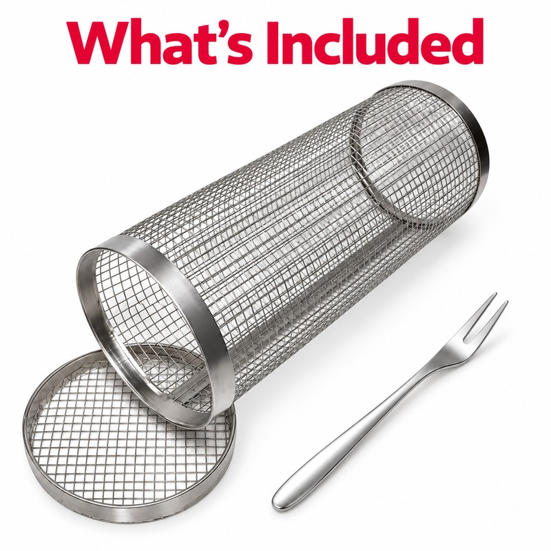 Stainless Steel Rolling Grill Basket for BBQ Cooking – Large