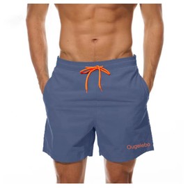 Ougelebo Swimming Trunks Men's Quick-Drying Beach Shorts with Mesh Lining, Denim Blue
