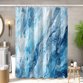 Sillsloso Blue Marble Shower Curtain for Bathroom Modern Ombre Abstract Bathroom Curtain Luxury Marble Texture Bath Decor Waterproof Polyester Fabric Curtains Set with Hooks 72x72 inch