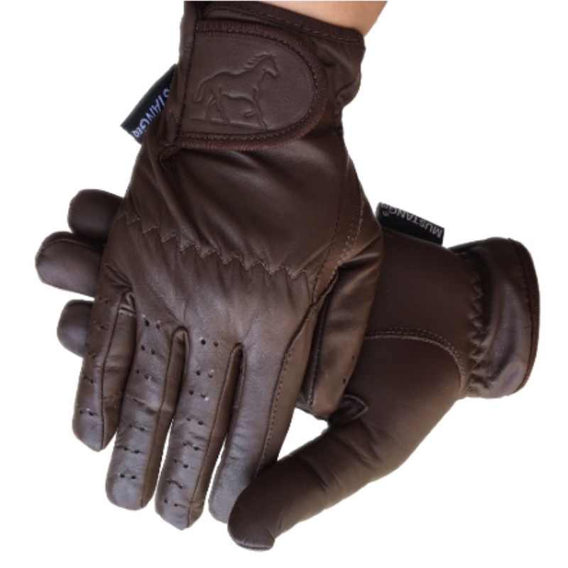 Guantes de equitación para mujer, 100% piel auténtica, color marrón,