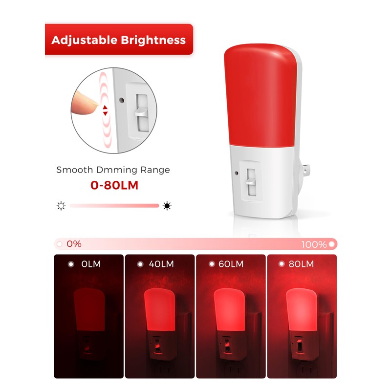 LOHAS Red Night Light Plug in, Dimmable Light LED Night
