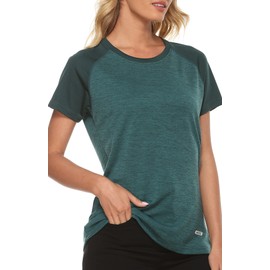 MoFiz Women's Athletic Short-Sleeved Running T-Shirts Lightweight Quick Dry Workout Training Yoga Crewneck Tops Dark Green XS