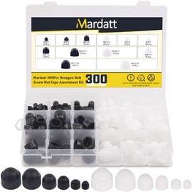 Mardatt 300Pcs 6 Sizes Hexagon Bolt Covers Screw Caps Assortment Kit M4 M5 M6 M8 M10 M12 Plastic Hex Cap Nut Cover for Protecting Screws Bolts Nuts with Storage Box (White & Black)
