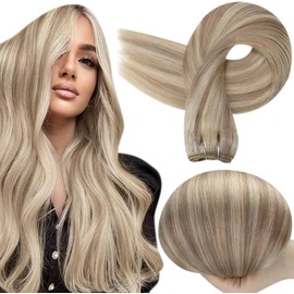 Full Shine Weft Hair Extensions Highlighted Blonde Human Hair Weft Color 18/613 Hair Bundles Straight Long Hair 22 Inch Human Hair Extensions for Women 105 Grams
