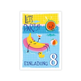 Minkocards 12 Invitation Cards for 8th Children's Birthday Swimming Pool Swimming Boys Girls Invitation Eighth Birthday