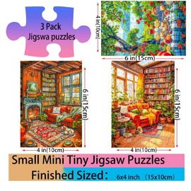 Small Jigsaw Puzzles for Adults 150 Pieces Vintage Painting Mini Jigsaw Puzzles Challenging Mini Puzzles Tiny Jigsaw Puzzles 6 x 4 Inches, 3 Pcs,Mini Easel Included