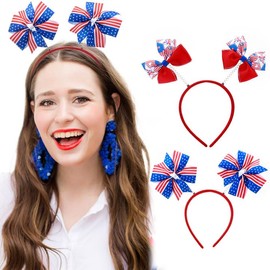 Aceorna July 4th Headband USA Flag Bow Head Boppers Patriotic Independence Day Head Band for Women and Girls (Type B)