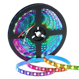 SEZO WS2812B ECO LED Strip Light 16.4FT/5M 60Pixels/m 300Pixels Individually Addressable Programmable 5050SMD Digital RGB Alloy Wires Flexible Dream Color IP65 Waterproof PCB Black DC5V