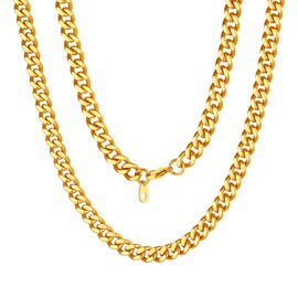Cool Mens Chain Golden Necklace 7mm 24inch Sturdy Cuban Link Chain Young Athlete Gold Chains
