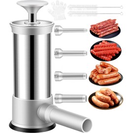 Manual Sausage Stuffer Machine with 4 Stuffing Tubes, 2.2 LBS Vertical Sausage Maker Kit, Food-Grade Stainless Steel Meat Stuffer for Homemade Sausages, Easy to Use, Kitchen Tool for Home Cooking