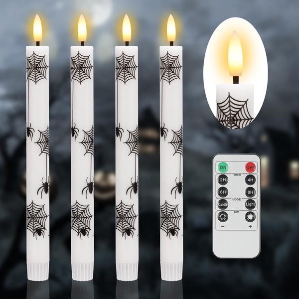 Halloween Flameless Taper Candles with Remote and Timer, 4 Pack