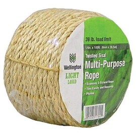 Wellington Cordage 11345 1/4-Inch X 100-Feet Natural Fiber Twisted Sisal Strand Rope / Twine