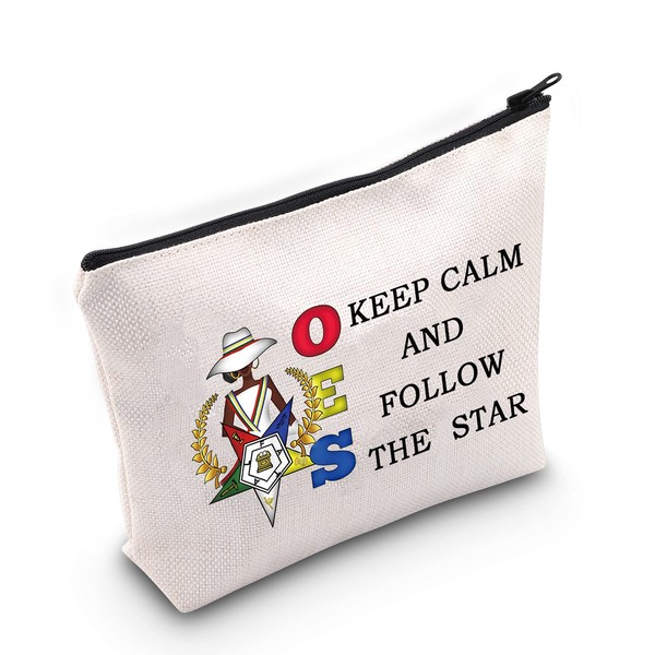 LEVLO Order of The Eastern Star Sorority Cosmetic Bag OES Sorority Gift Keep Calm and Follow The Star Makeup Bag with Zipper for Women and Girls, Follow the star