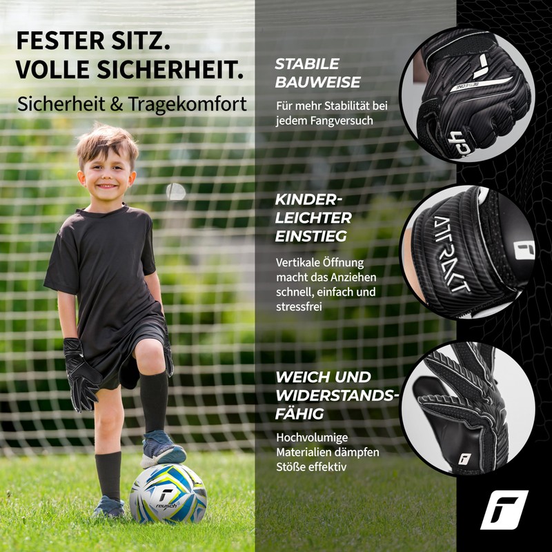 Reusch Attrakt Solid Junior Unisex Goalkeeper Gloves, Black 6