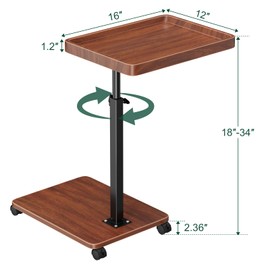 C Table End Table Adjustable Height, 360°Swivel TV Tray Table for Small Spaces, Couch Tables That slide under, C Shaped Side Tables living room and bedroom for Sofa, Bed,Chair, Snack (Walnut Brown)