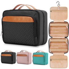 Hanging Toiletry Bag for Women & Men – Large Travel Makeup Organizer, Waterproof Cosmetic Bag with Swivel Hook (12”x4.5”x9”), Perfect for Bathroom, Gym, Camping & Travel Essentials (Black, Medium)