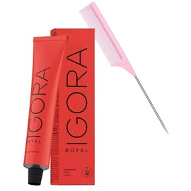 IGORA ROYAL by Schwarzkapf Professional PERMANENT Creme Hair Color Dye, 100% Coverage Cream Haircolor, Newest 2024-2025 Version (w/SIeekshop PINK Comb) (0-77 Copper Concentrate)