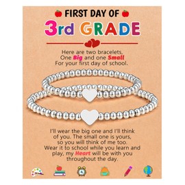 UPROMI First Day of 3rd Third Grade Bracelet, Back to School Bracelet Mommy and Me 1st First Day of School Bracelet Mom and Daughter Mother Daughter Matching Heart Bracelets Back to School Gifts