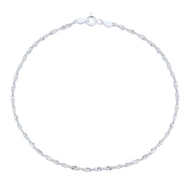 Singapore Chain Twisted Curb Anklet Ankle Bracelet For Women Teens .925 Sterling Silver 10 Inch Made In India