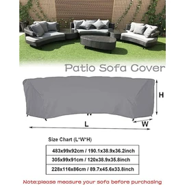 Curved Sofa Cover UCARE Outdoor Patio Furniture Cover Couch Sectional Protector Waterproof Half Moon Sofa Set Cover with Windproof Elastic Cord Grey (228x116x86cm/89.7x45.6x33.8in)
