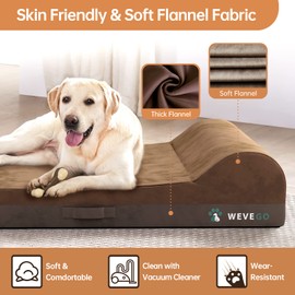 Jumbo Orthopedic Dog Bed, Large Dog Bed with Pillow, Thicken Gel Memory Foam Flannel Fabric Dog Bed, Durable Waterproof Liner & Removable Washable Cover with Anti-Slip Bottom, Brown