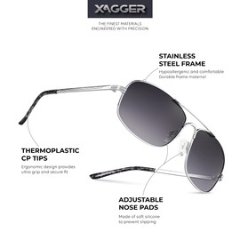 Xagger Polarized Brow Bar Aviator Sunglasses for Men Pilot Military Style Metal Frame Driving Fishing Golf Shades UV400