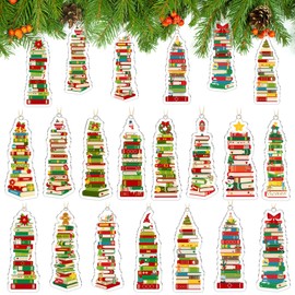 Tenare 30 Pcs Book Christmas Tree Ornament Acrylic Bookworm Christmas Decorations Bookshelf Xmas Ornaments Gift for Lover Reading Teacher Library Assistant Decor