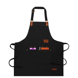 YAKOTAKI Chef Aprons for Women Men with Pockets(Functional and Large), Oil-Repellent & Water-Resistant Heavy-Duty Black Canvas with Adjustable Straps, Full-Coverage Protection for Cooking, Kitchen