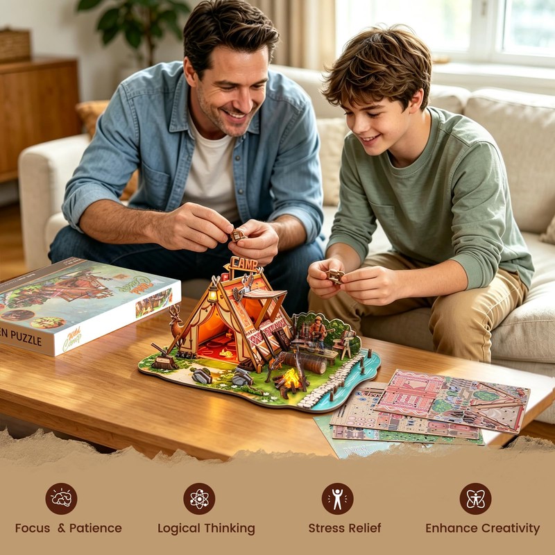 3D Wooden Puzzles for Adults,195PCS Wild Camping Miniature House Kit