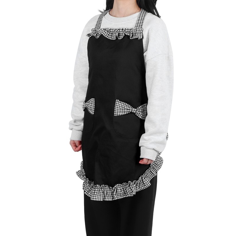 Bowknot Apron Multifunctional Cooking OilProof Waterproof Antifouling Apron for Kitchen(Black