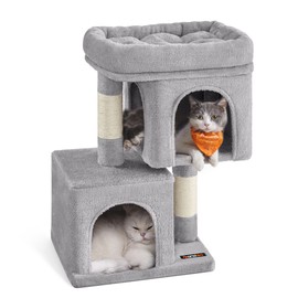 Feandrea Cat Tree, 26.4-Inch Cat Tower, S, Cat Condo for Kittens up to 7 lb, Large Cat Perch, 2 Cat Caves, Scratching Post, Light Gray UPCT611W01