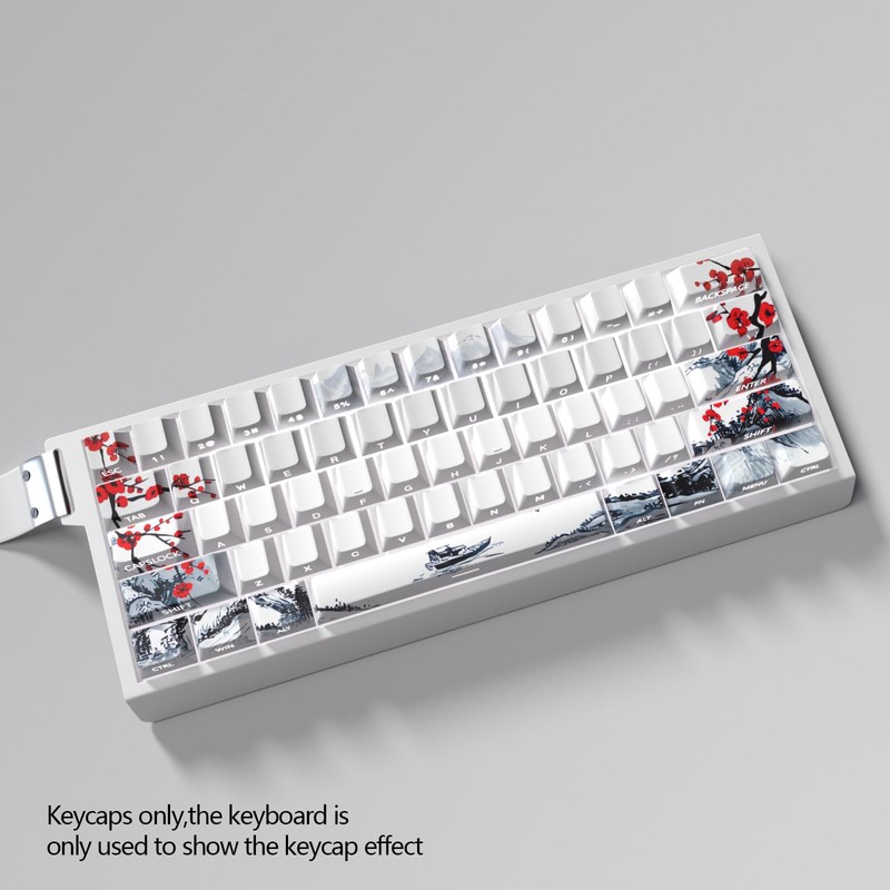 JSJTKeys Plum Blossom Theme White Keycap,PBT Side Printed Translucent Keycaps,