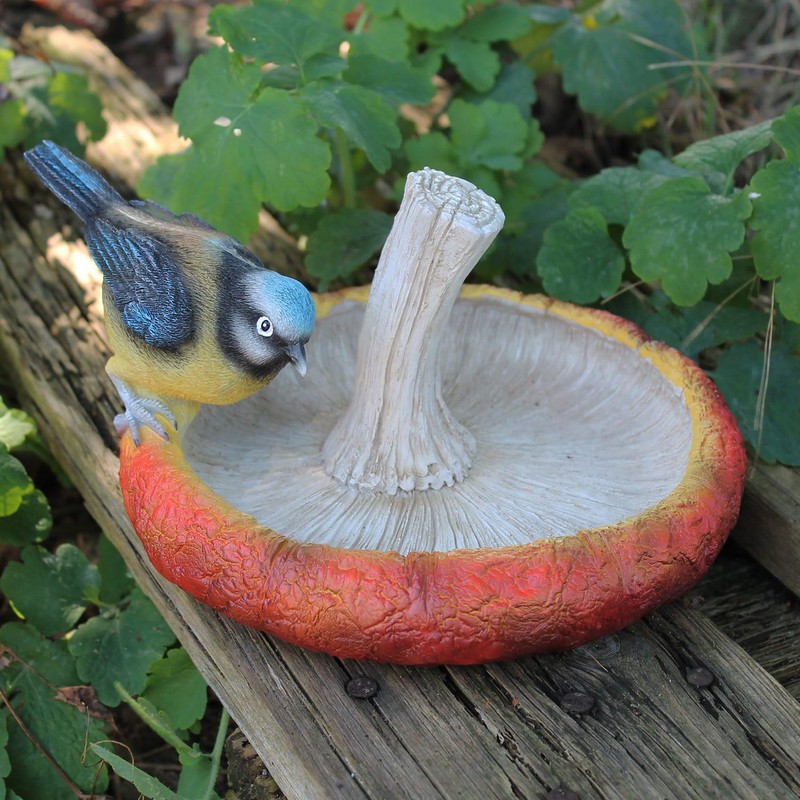 Fachhandel Plus Bird Bath Made of Polyresin in Mushroom Shape,